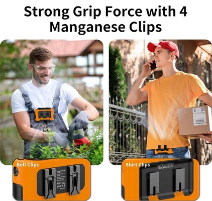 Socool-Ventilator 14500 mAh Clip-Taille-Ventilator mit leichter wiederaufladbarer Batterie Multifunktionaler tragbarer Ventilator mit Typ-C-Stromquelle Orange Schwarzer Turbo-Ventilator im Außenbereich
